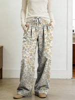 Floral Decorative Patterns Women's Casual Side Pockets Pants