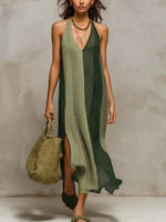 Bohemian Color-block Strappy Knit Dress