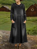 Women's Spring Peter Pan Collar Long-sleeved Casual Loose Denim Dress