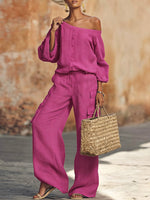 Cozy Relaxed Linen-cotton Top And Work Pants Two-piece Set