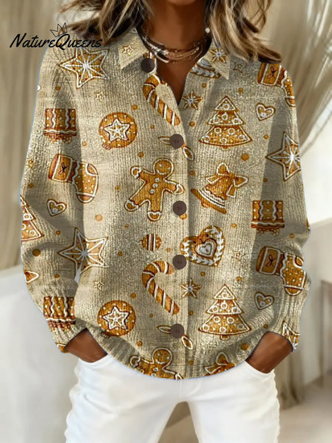 Women's Christmas Gingerbread Pattern Art Print Casual Sweater