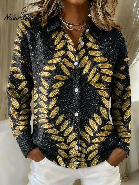 Women's Geometric Abstract Stripe Pattern Art Print Cowl Neck Sweater