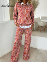Women's Floral Pattern Art Print Casual Cotton Knitted Suits