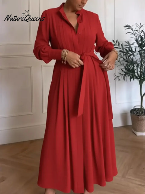 Women's Elegant Pleated Long-sleeved Dress