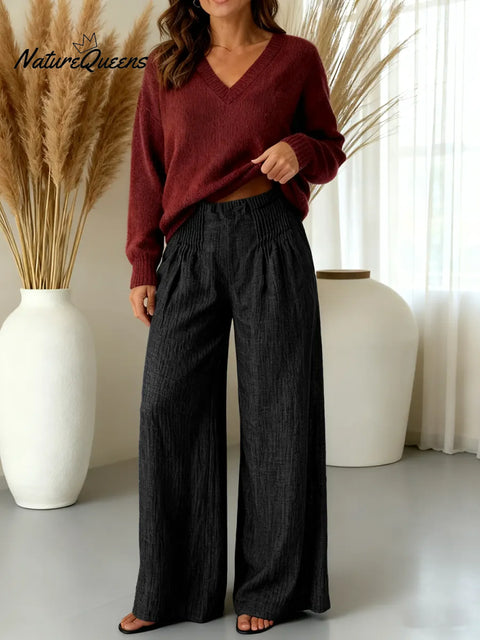 Women's Solid Color High-waisted Pleated Casual Loose Linen Wide-leg Pants