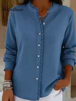 Retro Casual Lace Collar Button Shirt