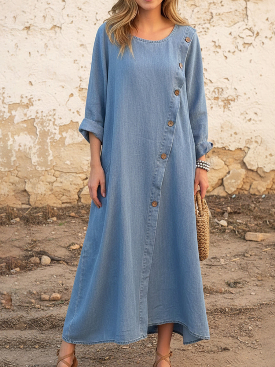 Casual And Cozy Button-down Denim Dress