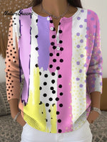 Women's Retro Abstract Geometric Colorful Splicing Patterns Art Print Buttoned Cardigan Sweater