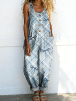 Women's Vintage Pattern Art Print Casual Cotton Denim Jumpsuit