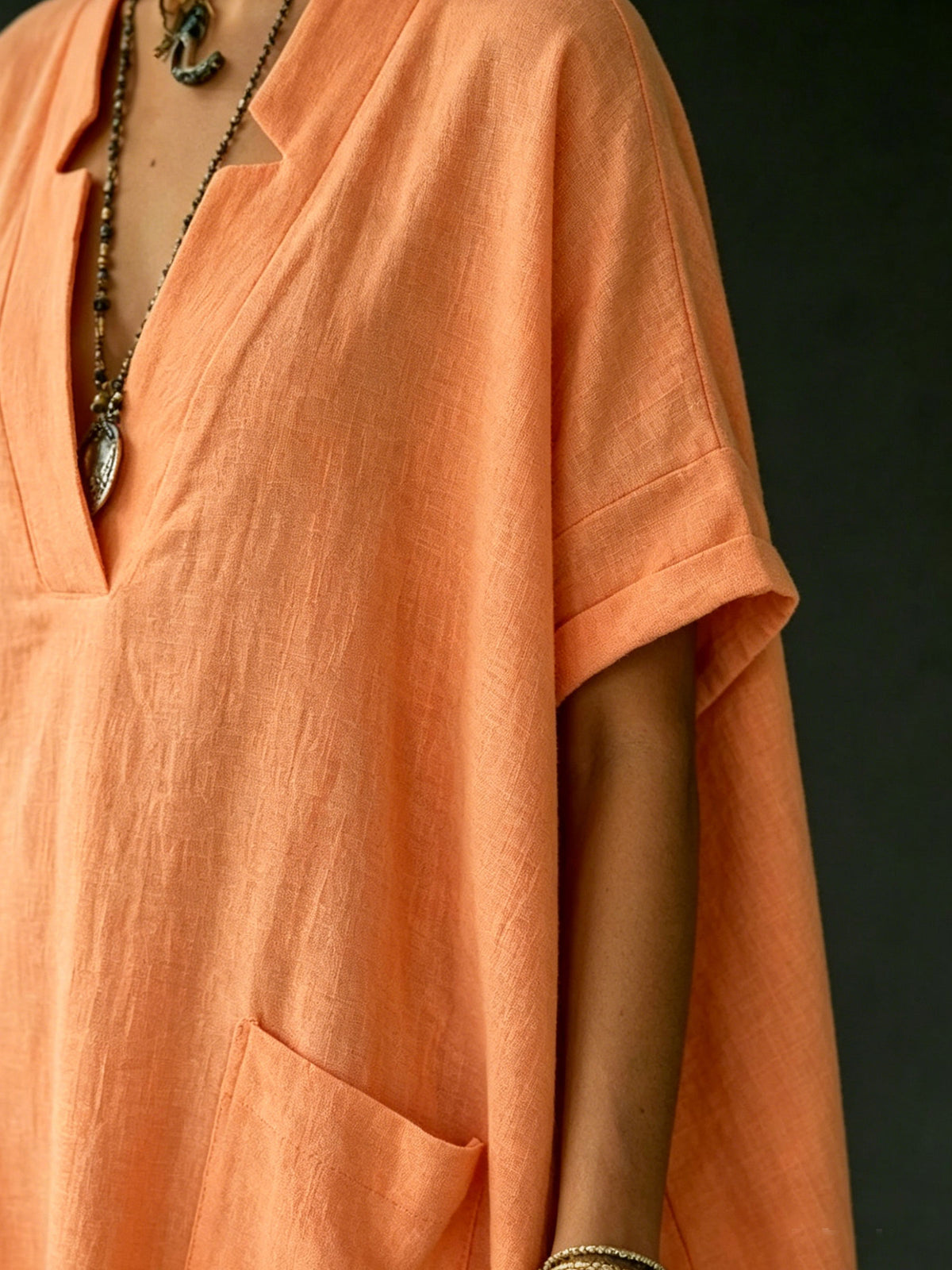 Women’s V-neck Short-sleeve Oversize Casual Pocket Dress