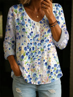 Women's Vintage Blueberry Pattern Art Print Casual Cotton Linen Shirt
