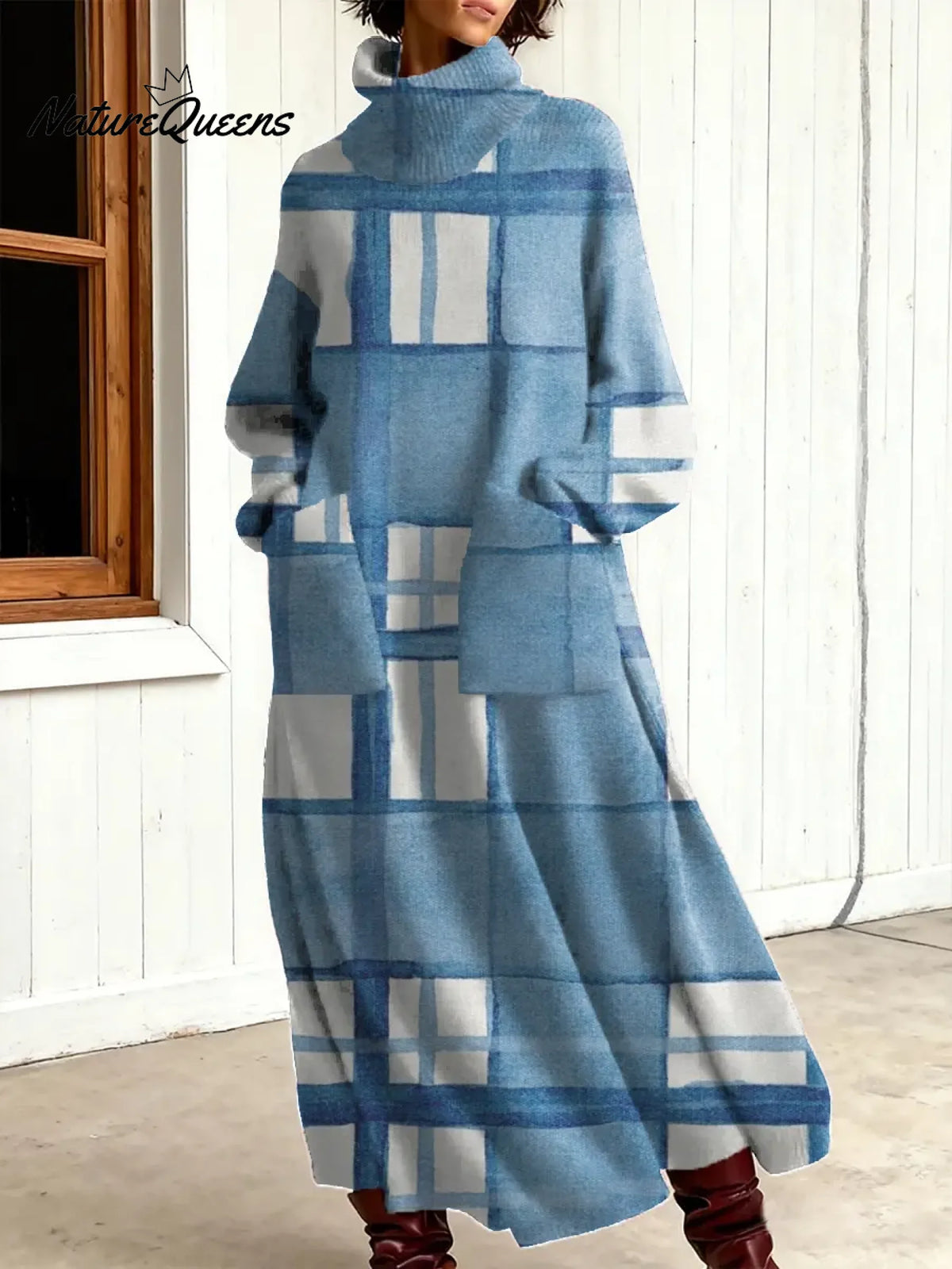 Women's Vintage Plaid Art Print Casual Cotton Knitted Dress