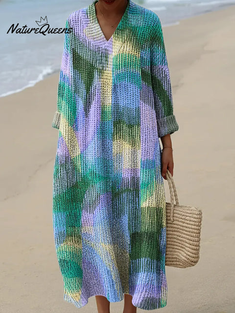 Women's Abstract Pattern Art Print Casual Cotton Knitted Dress