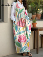 Women's Rose Art Casual Loose Denim Vest Dress