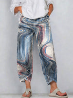 Women's Vintage Nationality Pattern Art Prints Casual Denim Cotton Pants