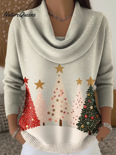 Women's Christmas Print Cowl Neck Sweater