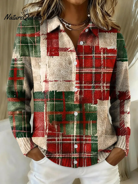 Women's Christmas Printed Collared Sweater