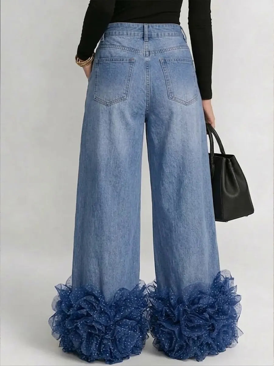 Women's Mesh Large Floral Wide-leg Jeans