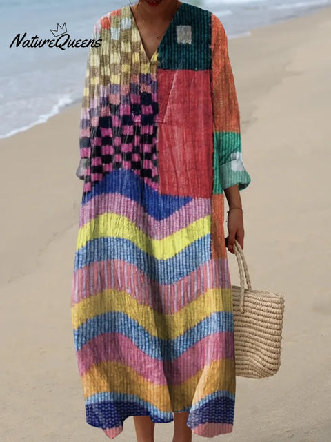 Women's Geometric Pattern Art Print Casual Cotton Dress