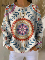 Women's VintageFlowers Pattern Art Print Casual Waffle Sweatshirt