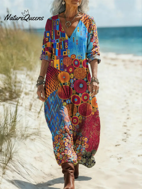Women‘s Geometric Pattern Art Print Casual Cotton Dress