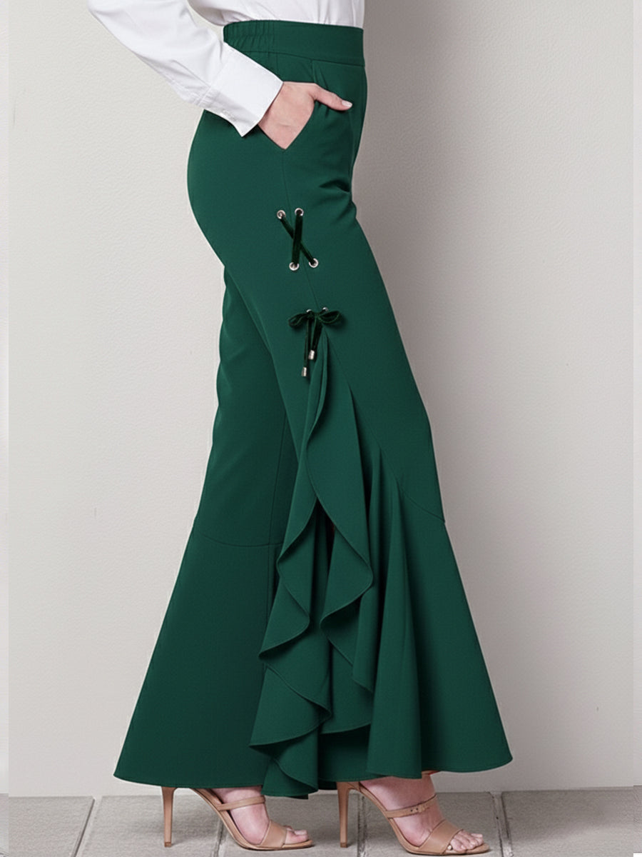 Elegant Flared Trousers With Ruffled Hems