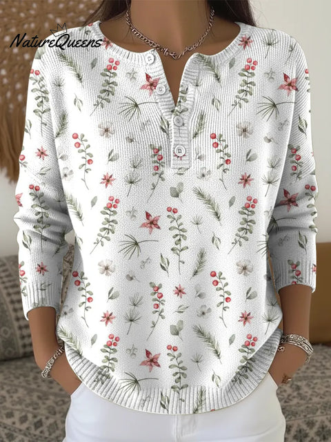 Minimalist Flowers Print Buttoned Cardigan Sweater