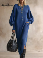 Women's Solid Color Cardigan Collar Long Sleeve Casual Loose Knit Dress