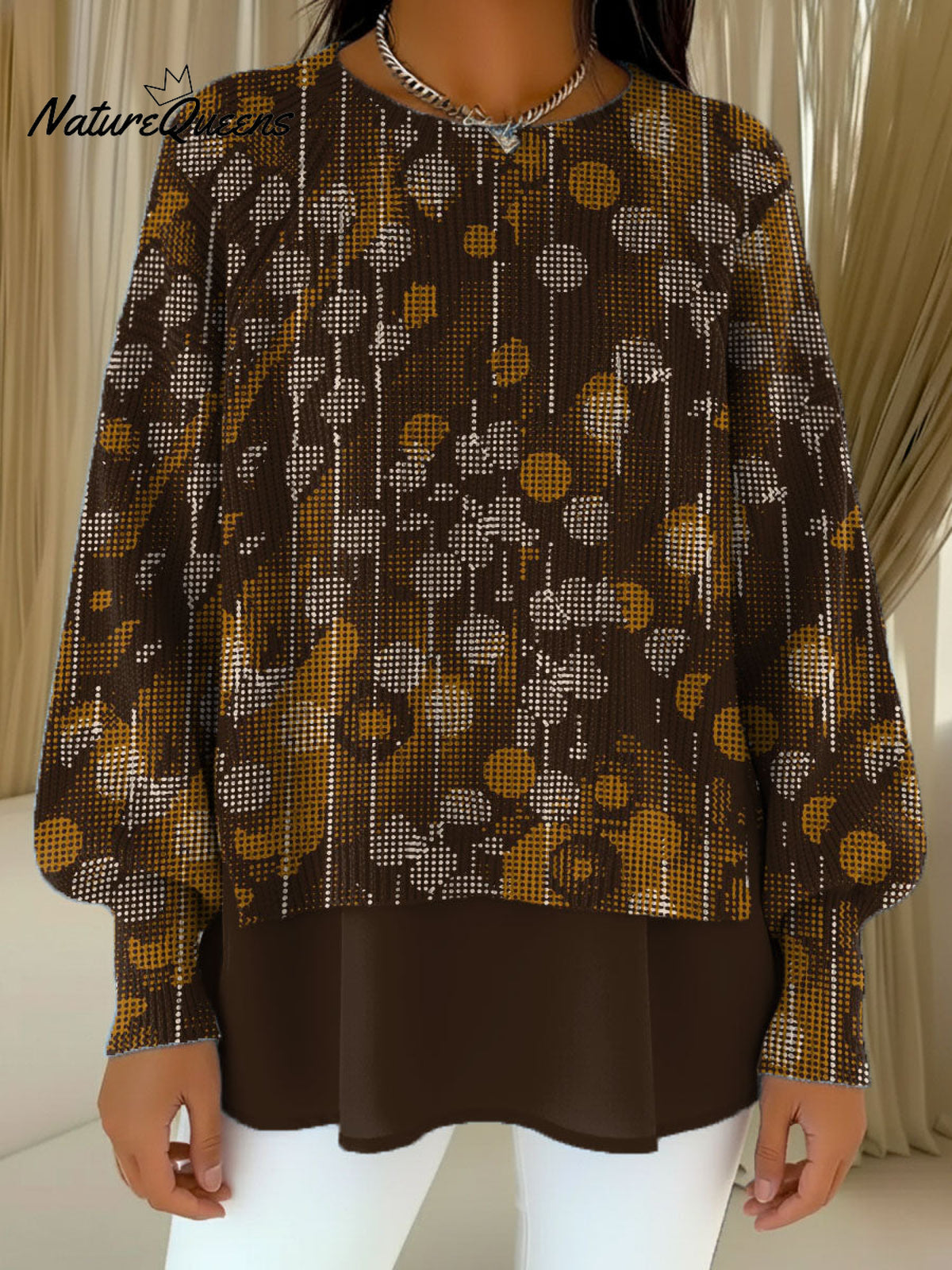 Women's Geometric Circular Decorative Patterns Casual Round Collar Long Sleeve Sweater