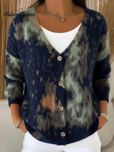 Artistic Tundra Painting Print Button Cardigan Sweater