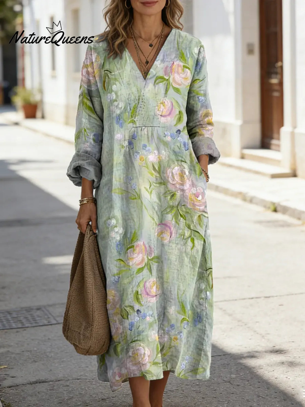 Women's Floral Art Print Casual Cotton Dress