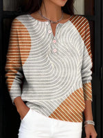 Women's Vintage Abstract Geometry Art Print Buttoned Cardigan Sweater