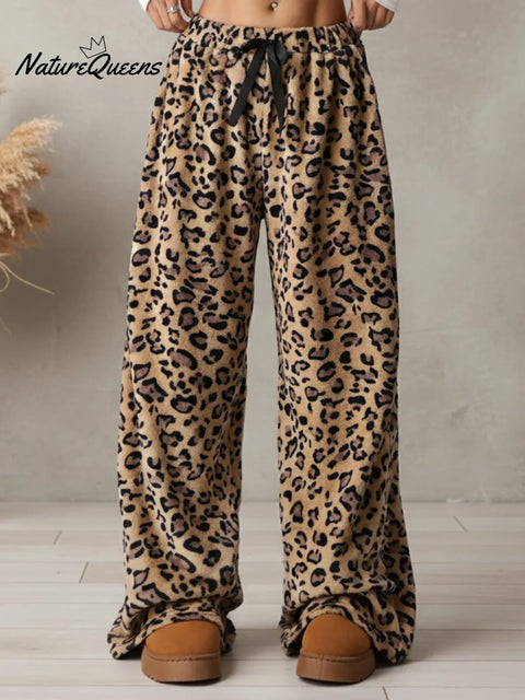 Comfortable Leopard Print Coral Fleece Loose-fitting Trousers