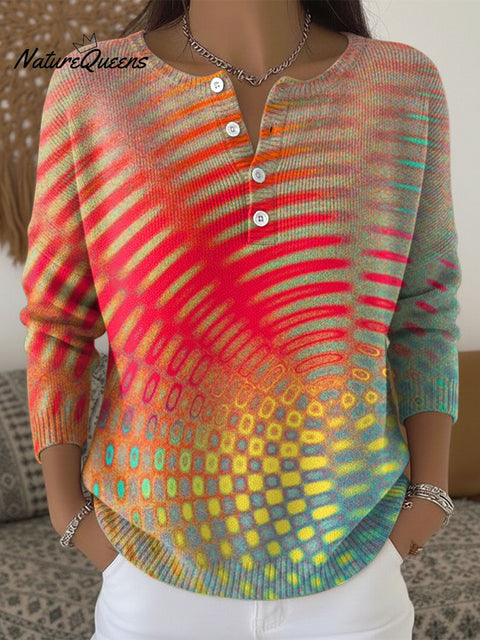 Women's Geometric Abstract Gradient Pattern Art Print Buttoned Cardigan Sweater