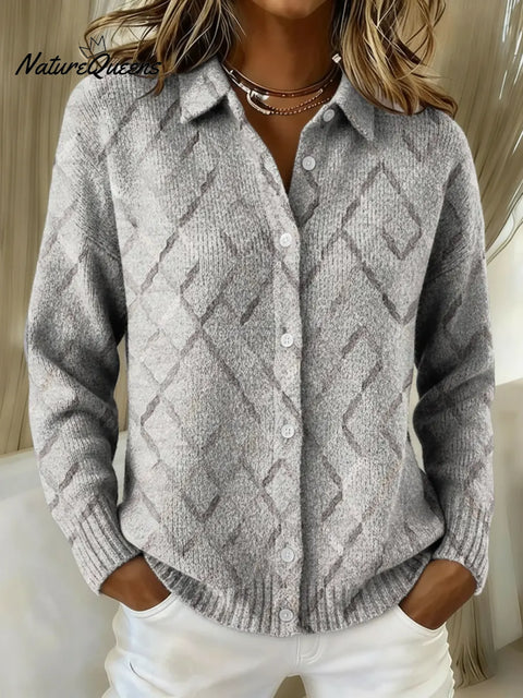 Women's Simple Pattern Printed Collared Sweater