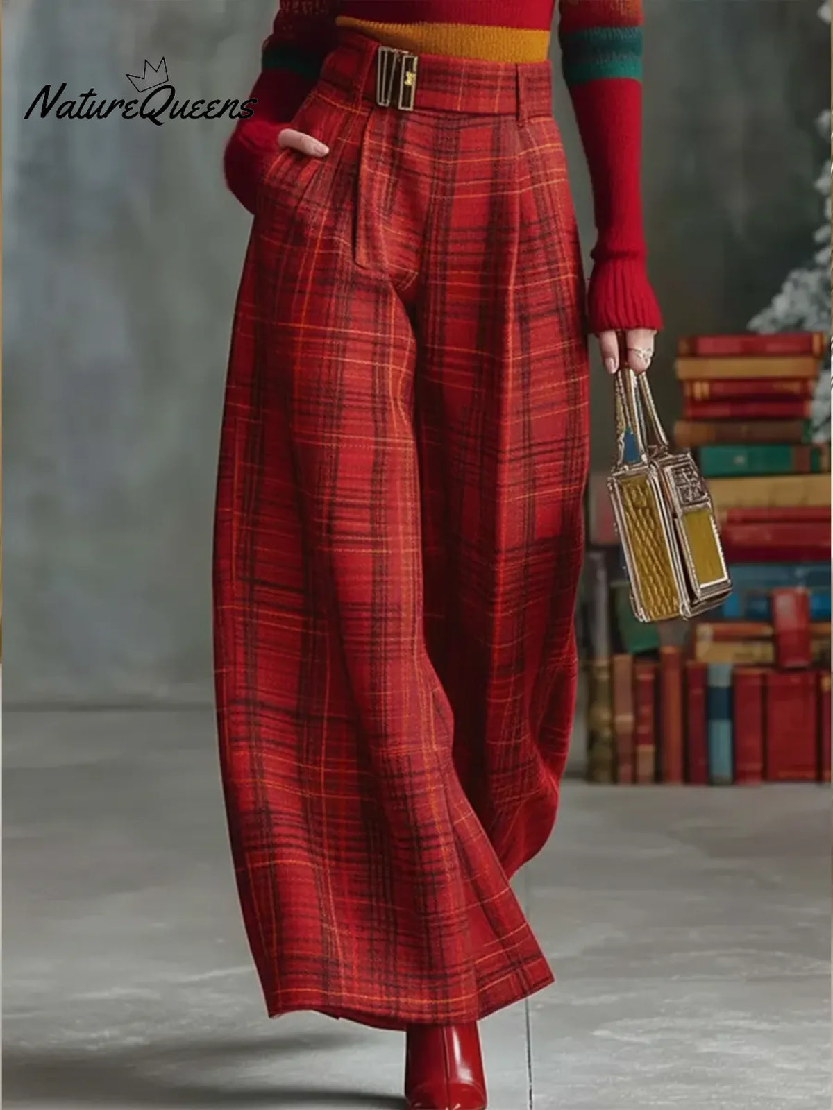 Women's Plaid Casual Cotton Wide-leg Pants
