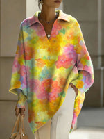 Women's Color Stripes Patterns V-neck Long-sleeved Casual Loose-fitting Knitted Pullover Sweater