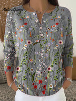 Women's Vintage Flower Art Print Buttoned Cardigan Sweater