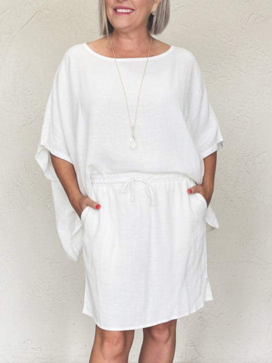 Cozy Solid Color Loose-fitting Blouse And Skirt Linen Set