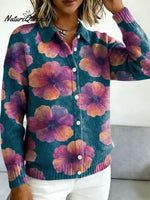Floral Decorative Patterns Casual Shirt Collar Long Sleeve Sweater