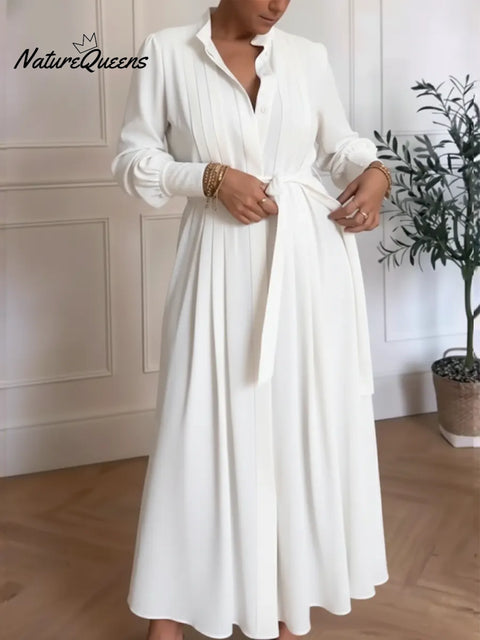 Women's Elegant Pleated Long-sleeved Dress