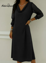 Vintage Cowl Neck Lantern Sleeve Midi Dress