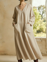 Casual And Cozy V-neck Loose-fitting Linen Dress