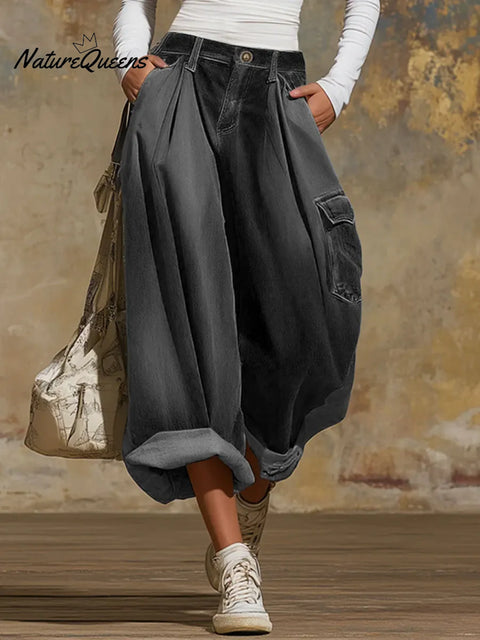 Women's Solid Color High-waisted Casual Wide-leg Jeans