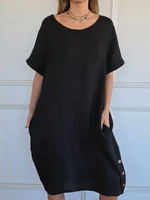 Casual Side-slit Button-up Linen Dres