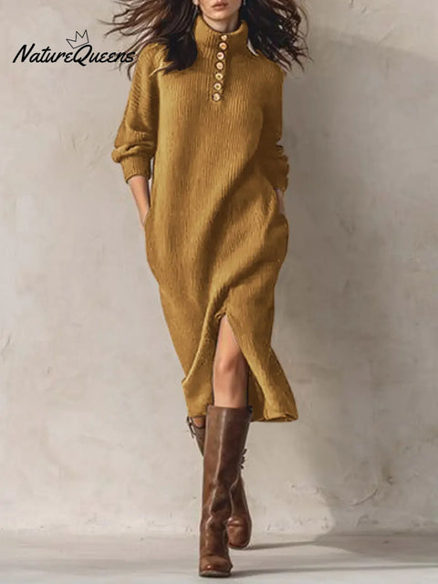 Women's Solid Color Turtleneck Casual Loose Knit Dress