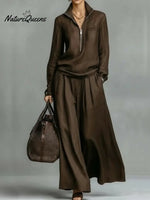 Women's Half-zip Top And Wide-leg Pants Two-piece Set