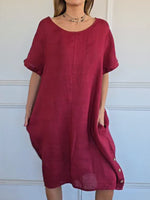 Casual Side-slit Button-up Linen Dres