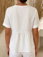 Women's Solid Color Art Casual Short Sleeve Cotton Linen Shirt