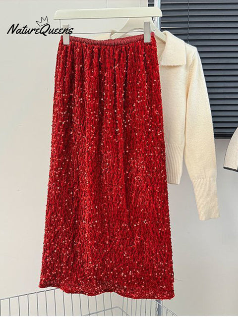Women's Elegant Velvet Sequin Skirt